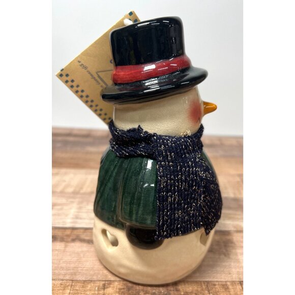 Ceramic Snowman Tea Light Holder Winter Holiday Decor With Crazy Mountain Tag - Picture 2 of 6
